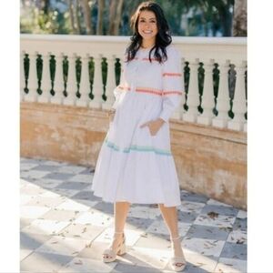 Victoria Dunn Marié Amelie Cotton Dot Trim Tiered Dress L 🩷